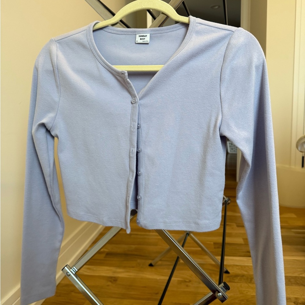 Aritzia Sunday Best Lilac Crop Cardigan